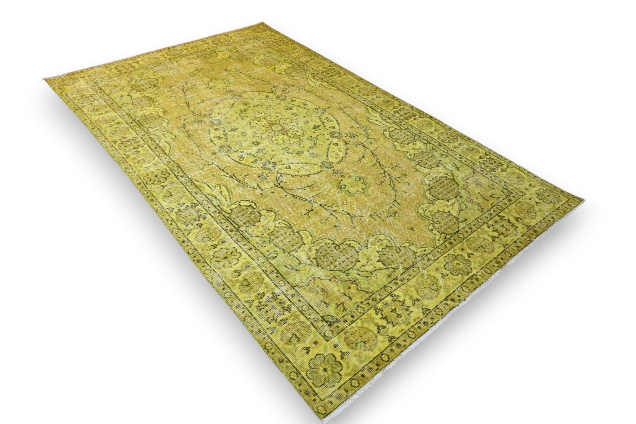 Geel - groen vintage vloerkleed - G513 - Lavinta