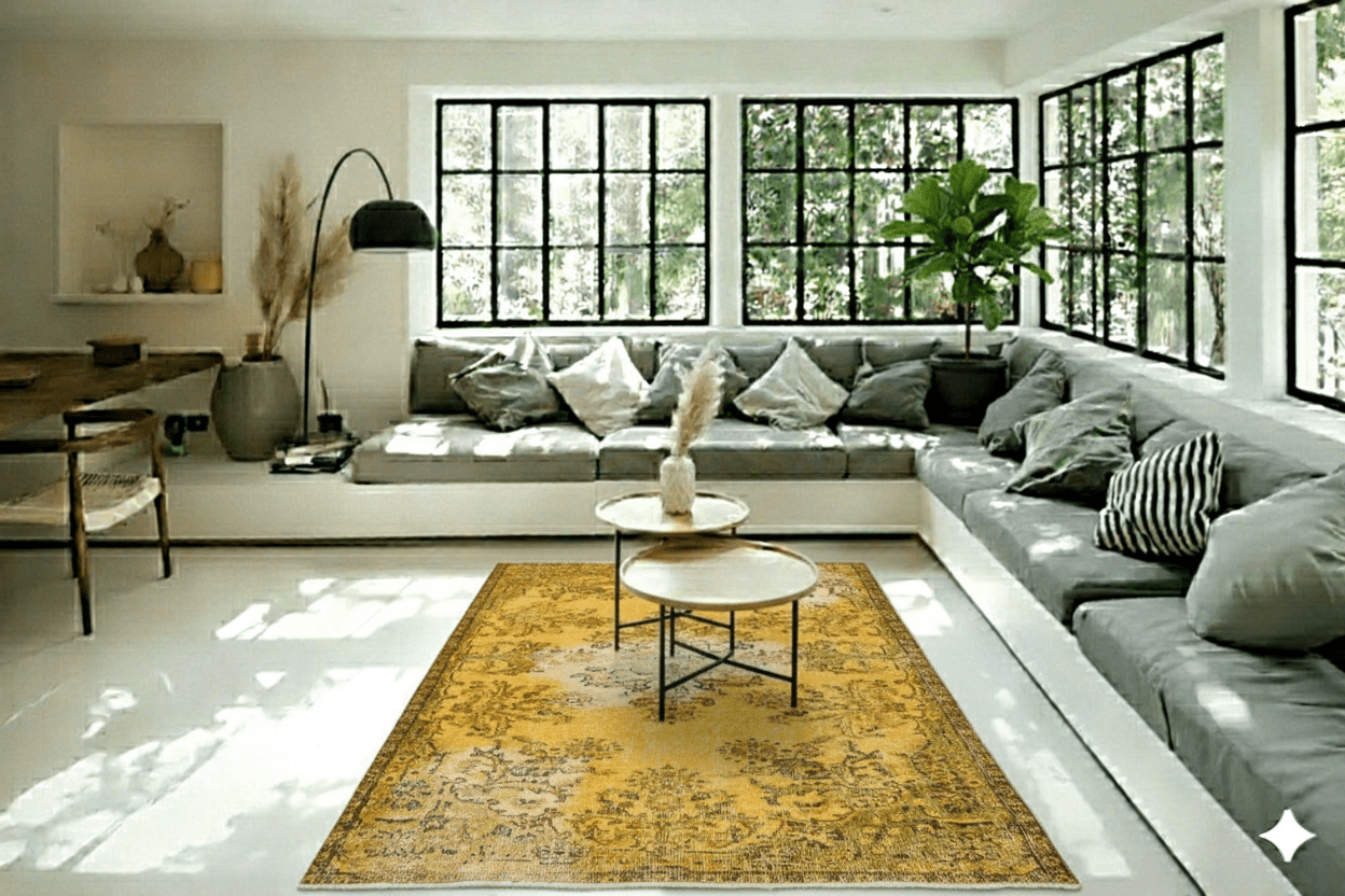 Geel vintage vloerkleed - F716