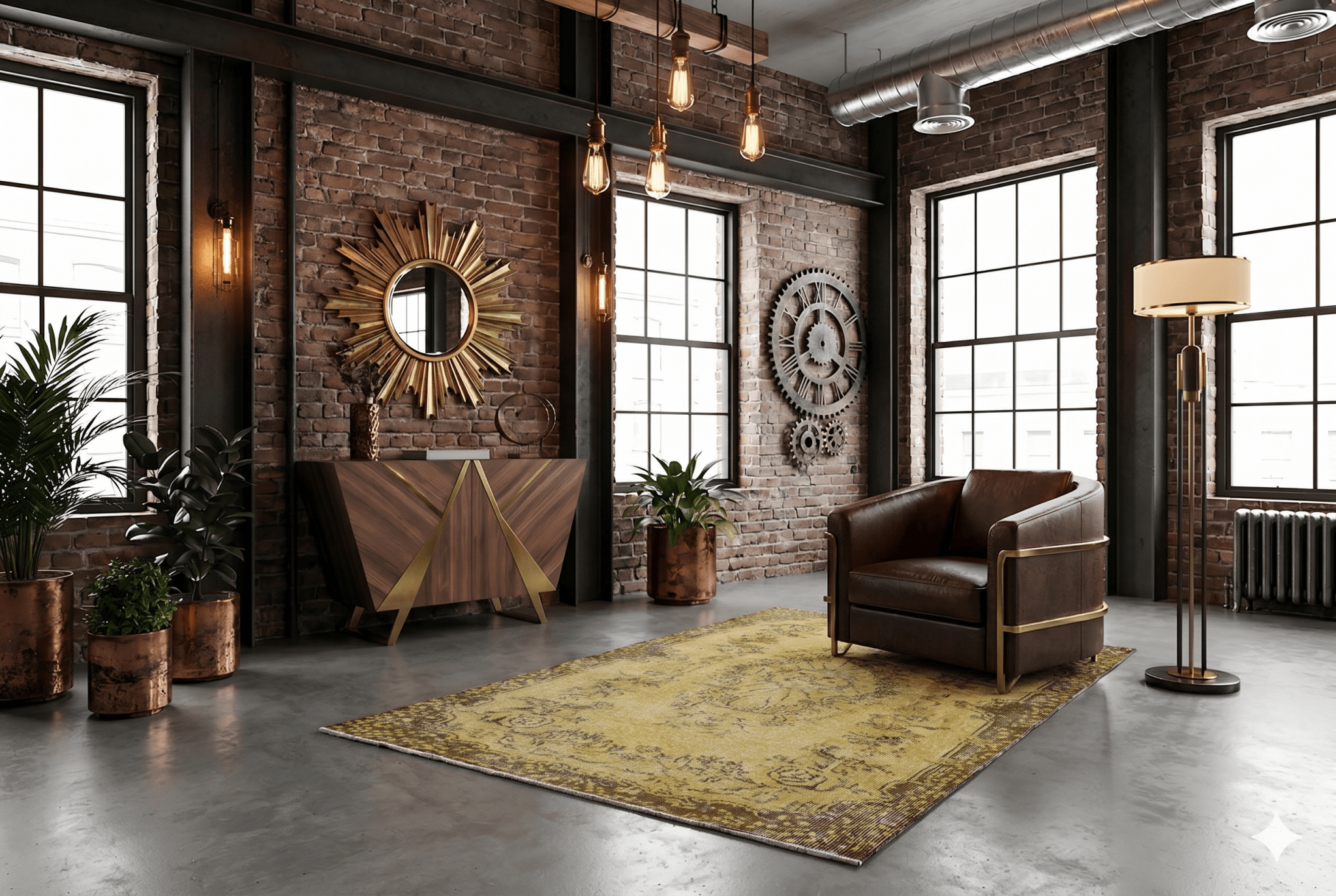 Lived-in ocher vintage rug - G475
