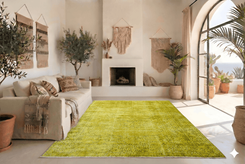 Patinated yellow vintage rug - G516