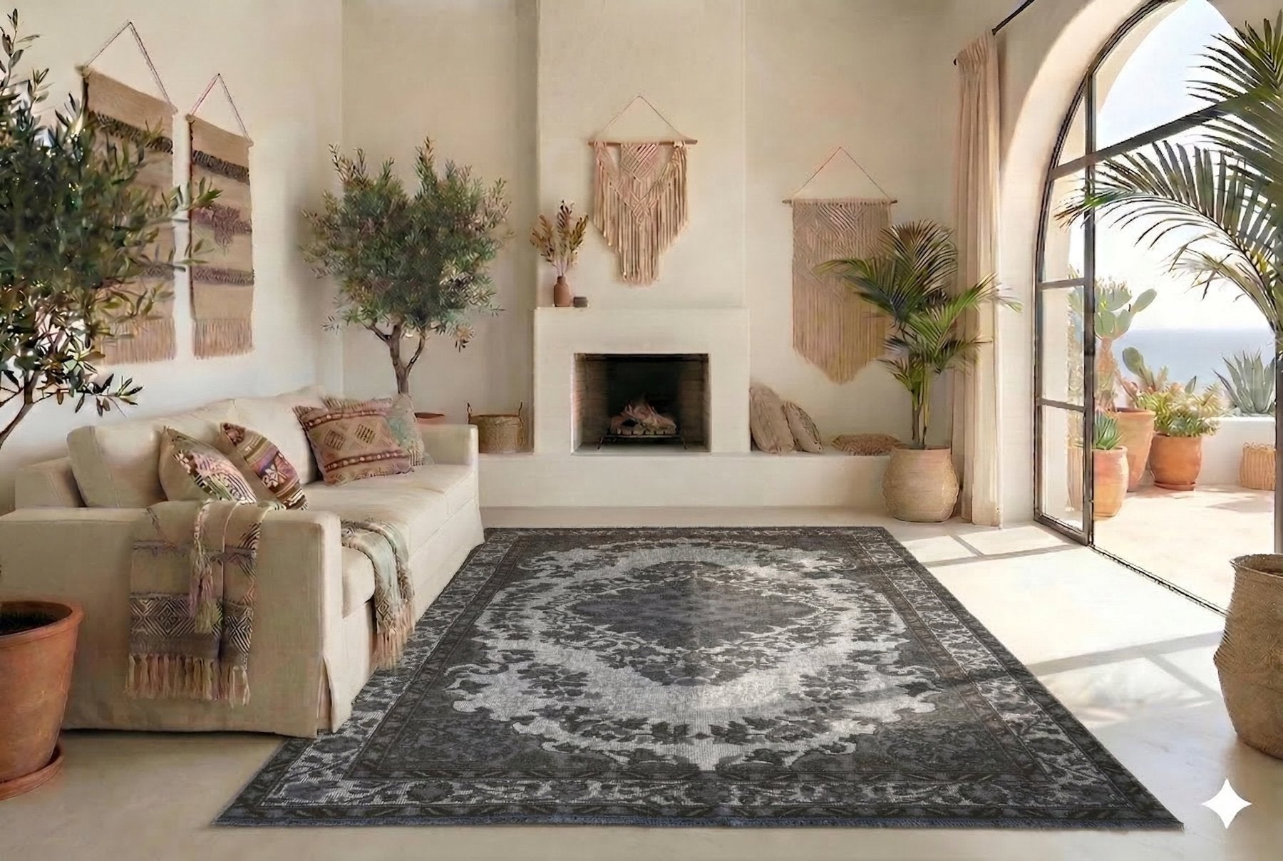 Geweven grijs vintage vloerkleed - F146 - Lavinta