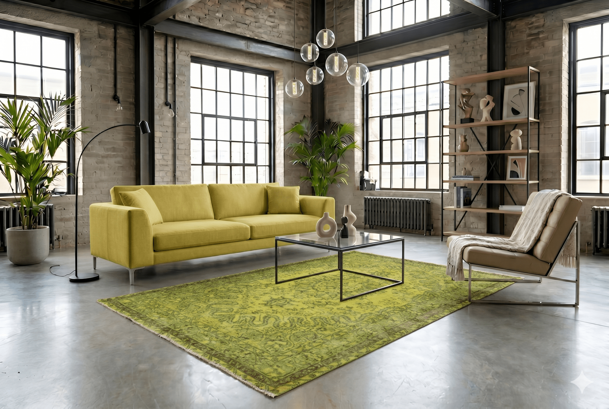 Lime green vintage rug - G518