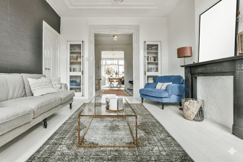 Aards groen vintage vloerkleed - D316