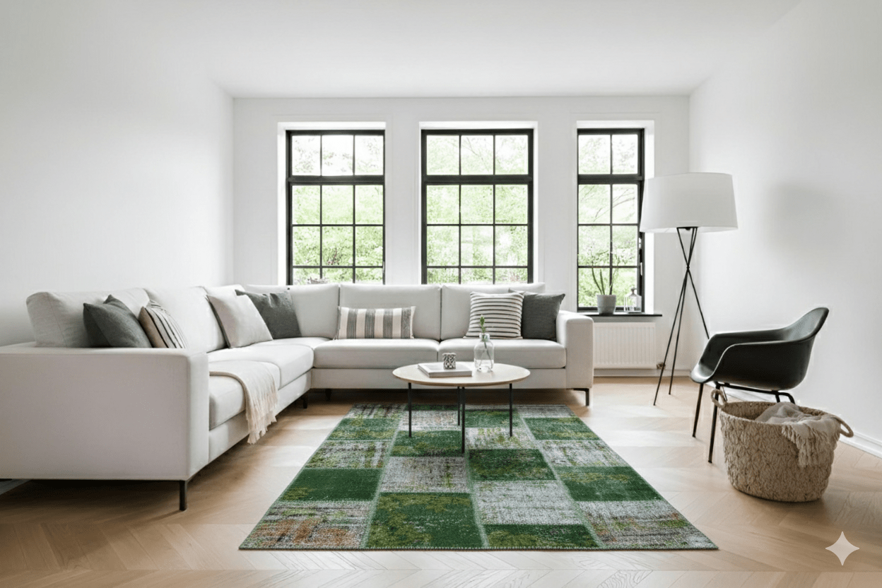 Groen patchwork vloerkleed - E357