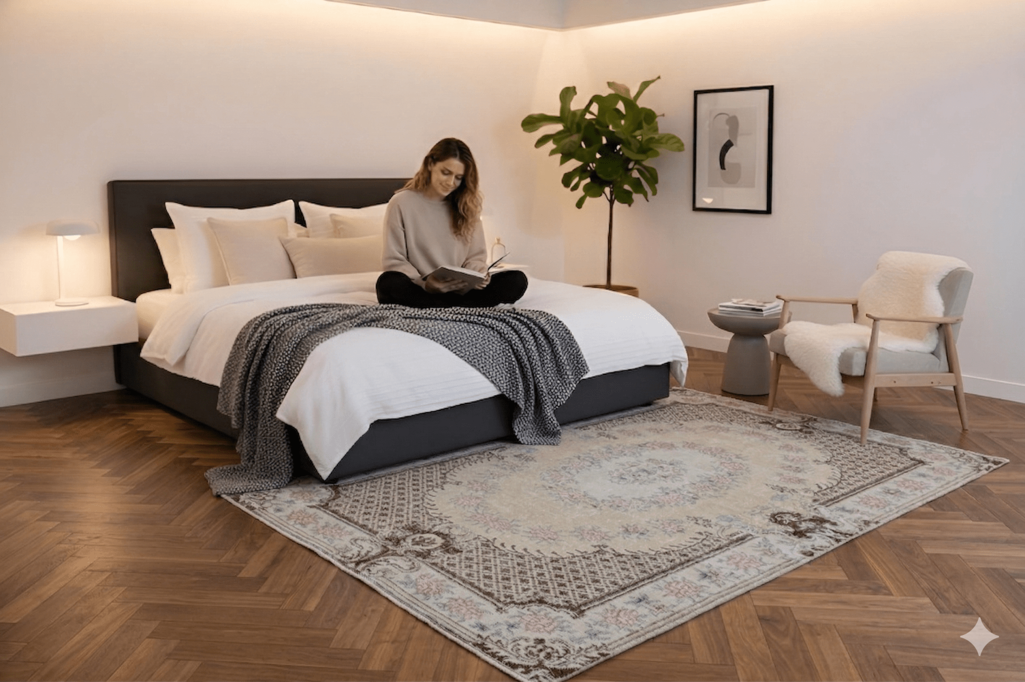 Verfijnd crème vintage vloerkleed handgemaakt - G433