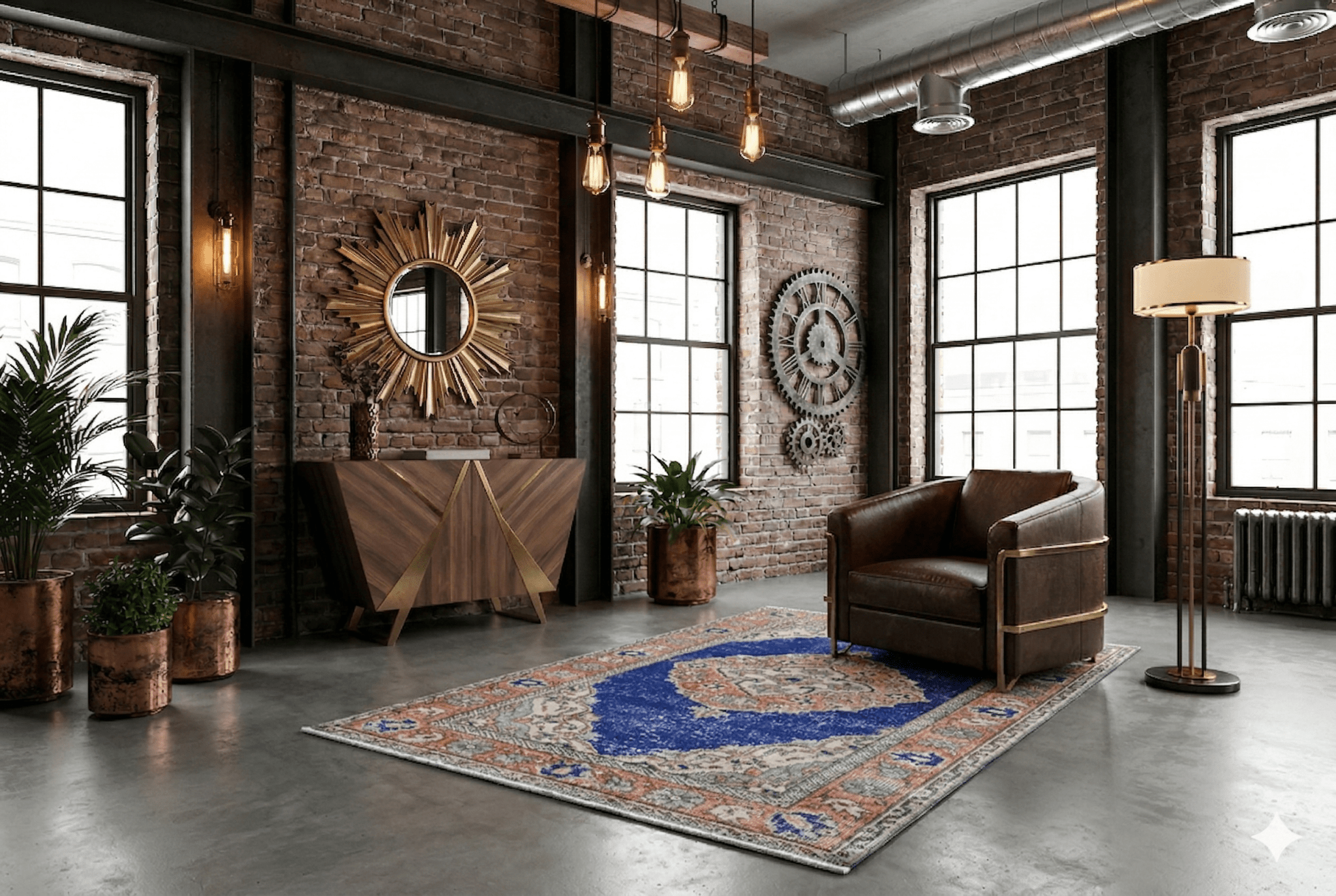 Classic cobalt blue vintage rug - G447