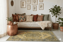 Mosterdgeel vintage vloerkleed medaillon handgeknoopt Turkije - Lavinta G451