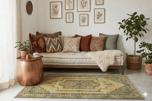 Mustard yellow vintage rug - G451