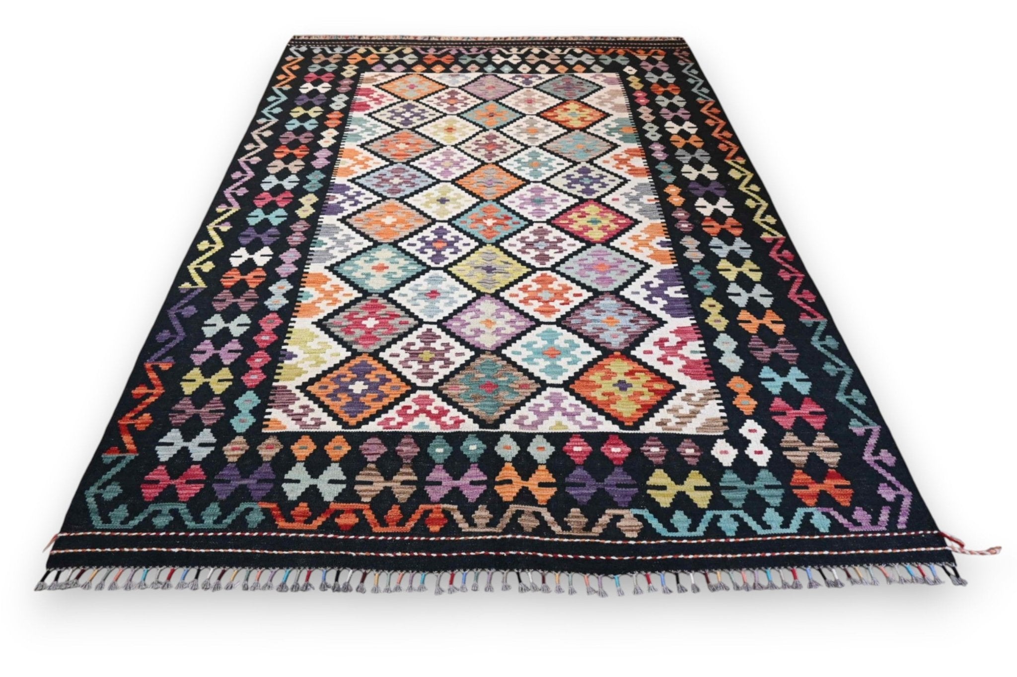 Kleurrijke Afghan kelim confetti diamant handgeweven Afghanistan - Lavinta G493