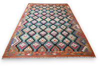 Kleurrijke Afghan kelim zwart pastel veld handgeweven Afghanistan - Lavinta G497