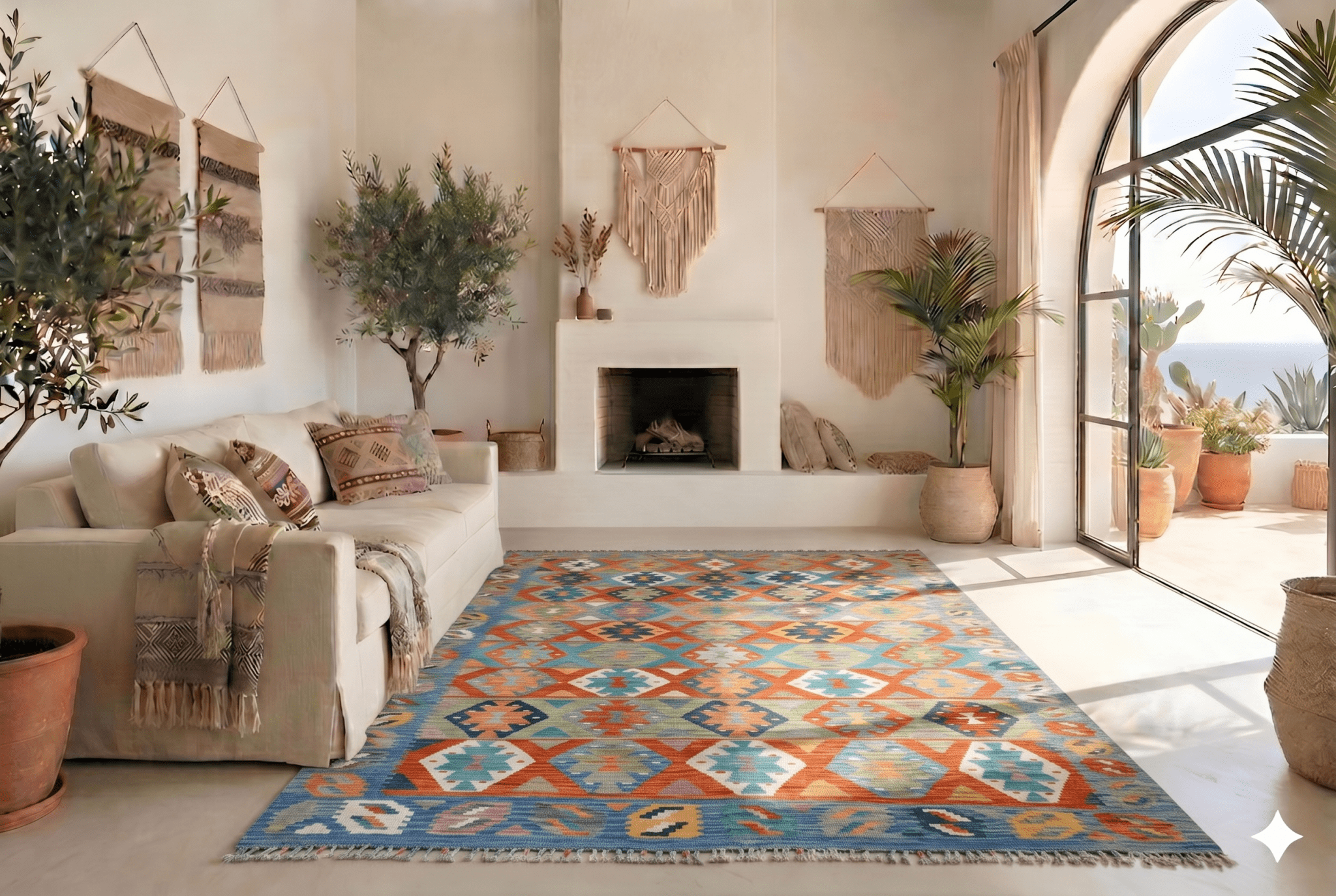 Kleurrijke Afghan kelim terracotta sterren handgeweven Afghanistan - Lavinta G499