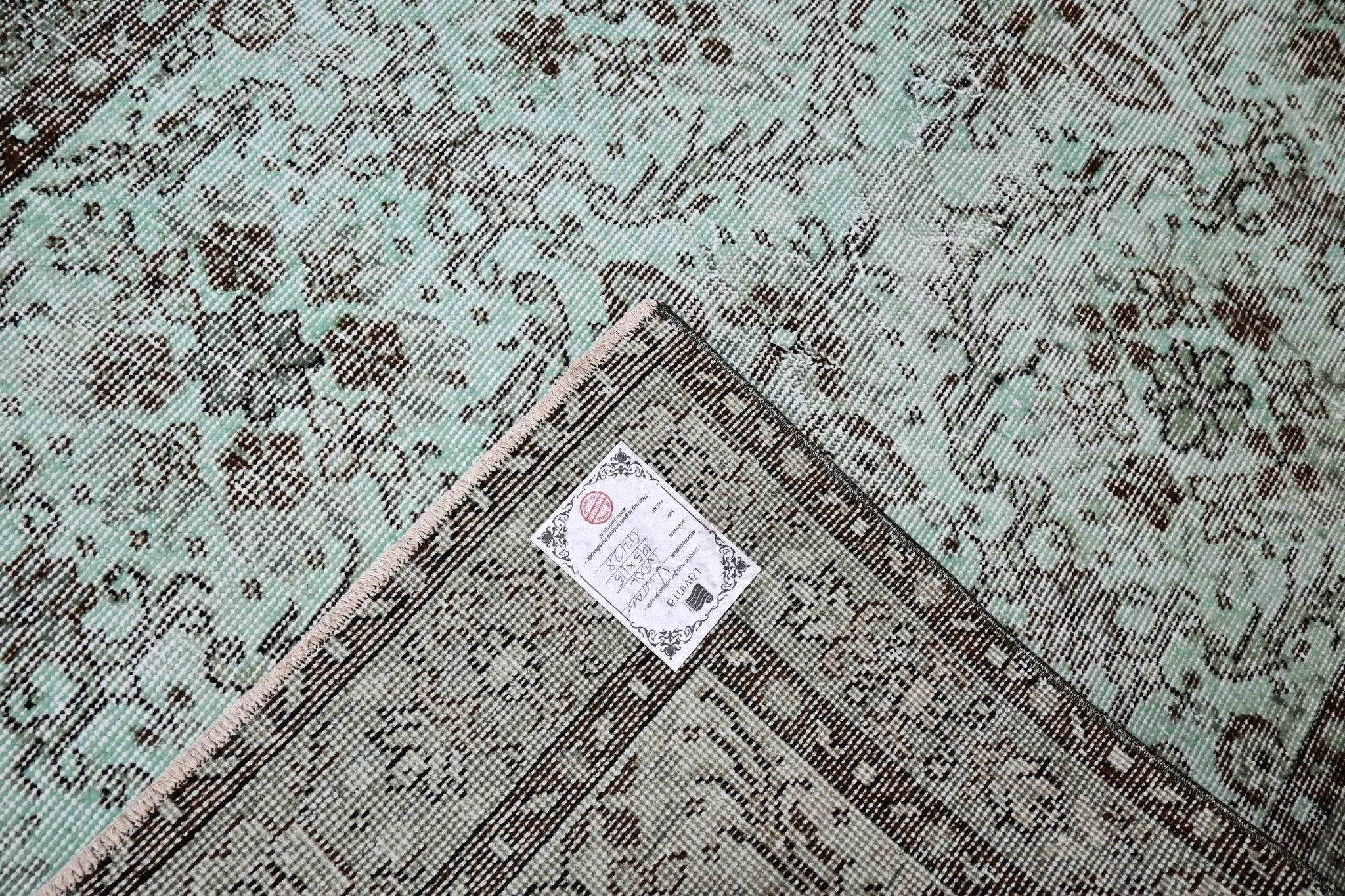 Fris turquoise vintage vloerkleed laagpolig - G428