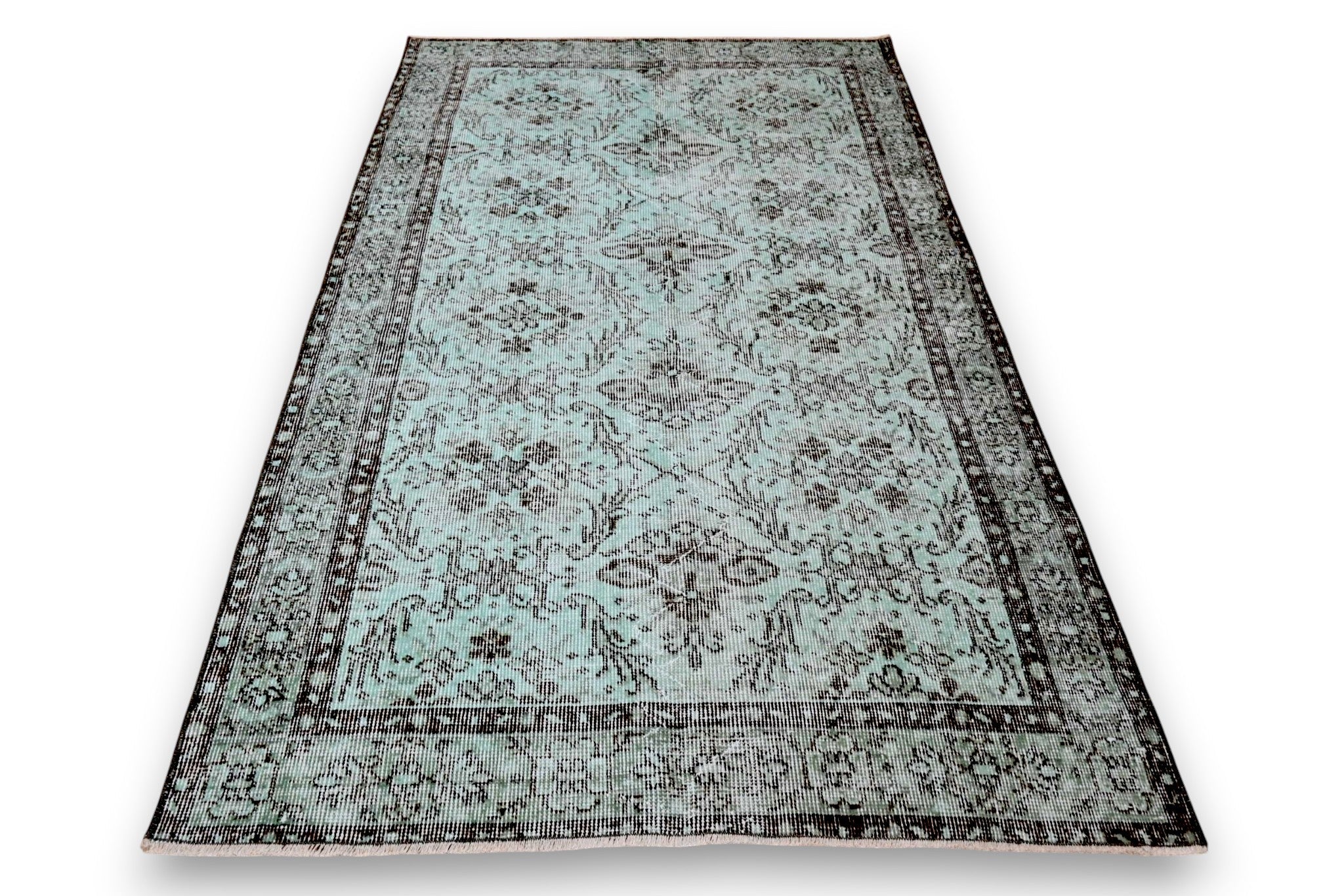 Fris turquoise vintage vloerkleed close-up - G428