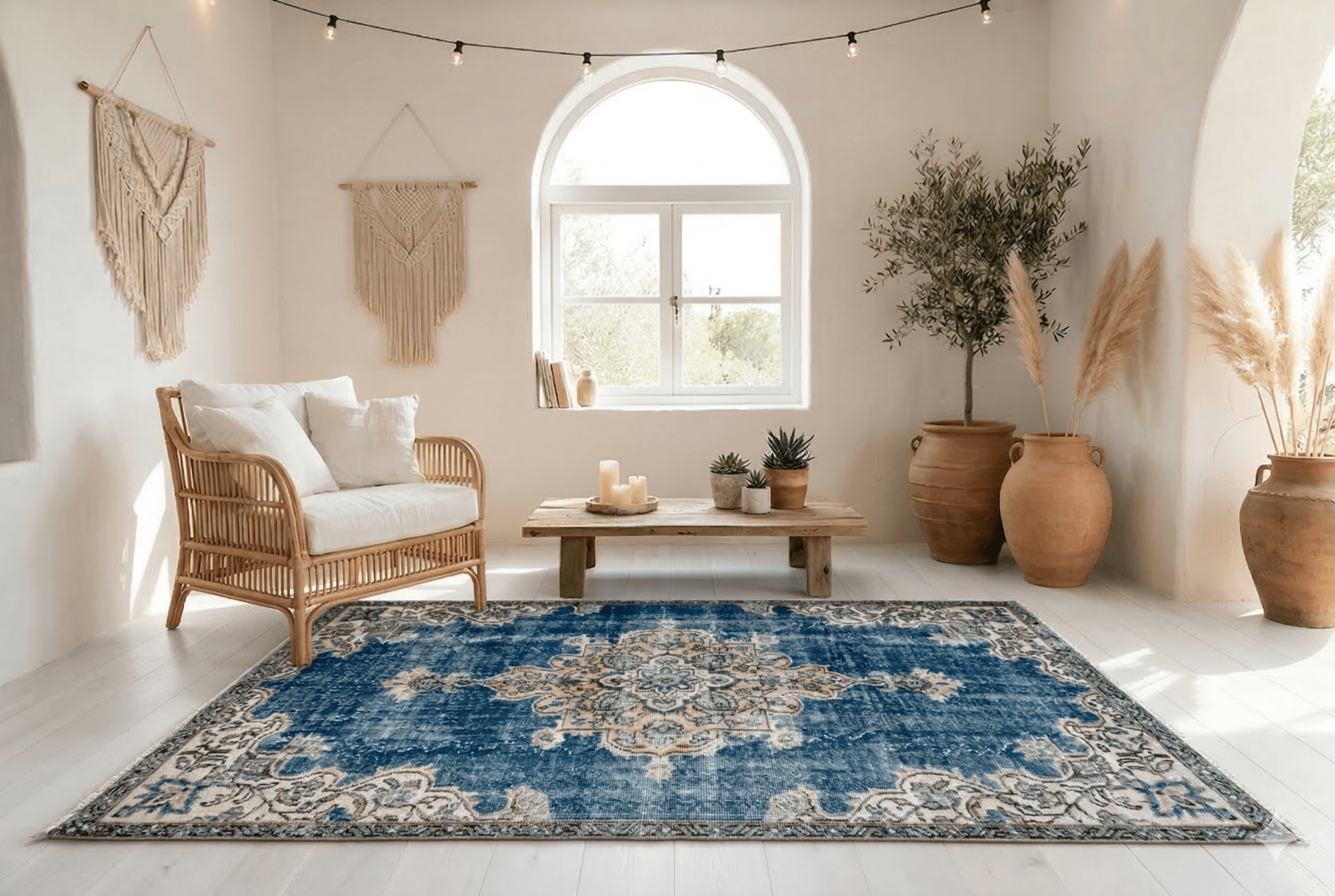 Stately navy blue vintage rug - G377