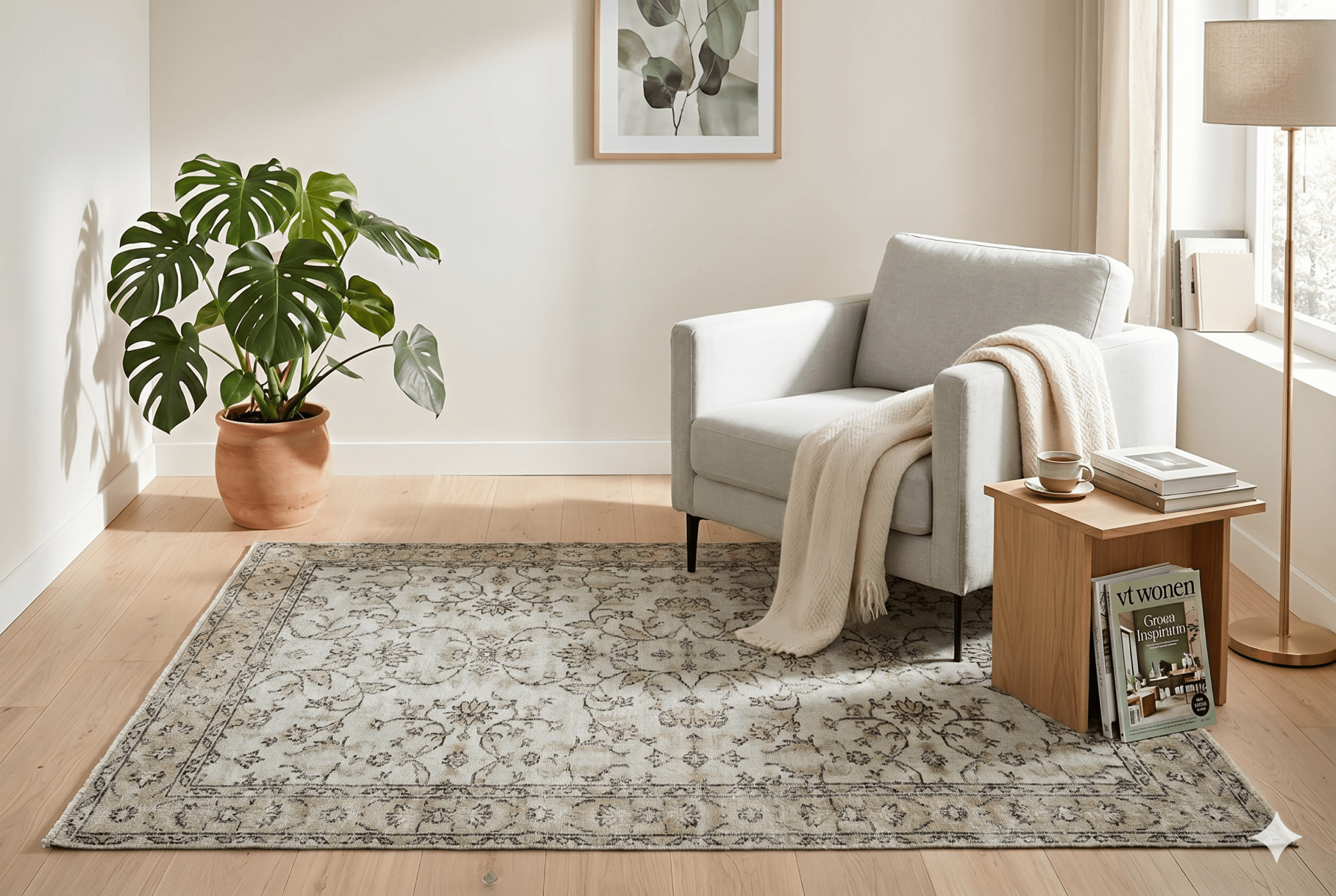 Ethnic cream vintage rug - G480