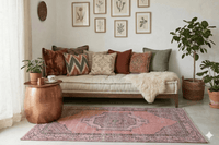 Hartelijk roze vintage vloerkleed 210x110 handgemaakt - G383