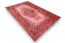 Levendig rozerood vintage vloerkleed detail - G424