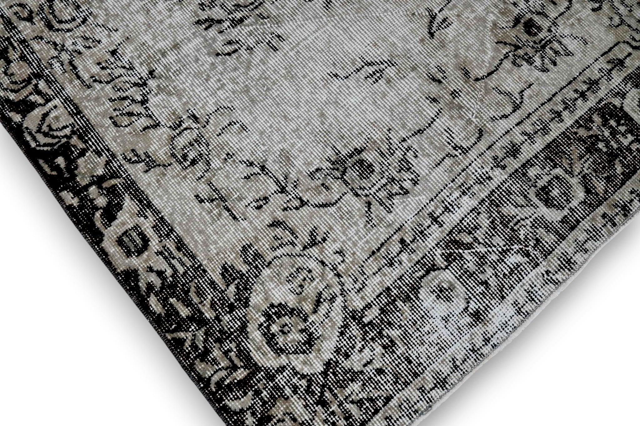 Dramatisch zwart vintage vloerkleed handgeknoopt - G431