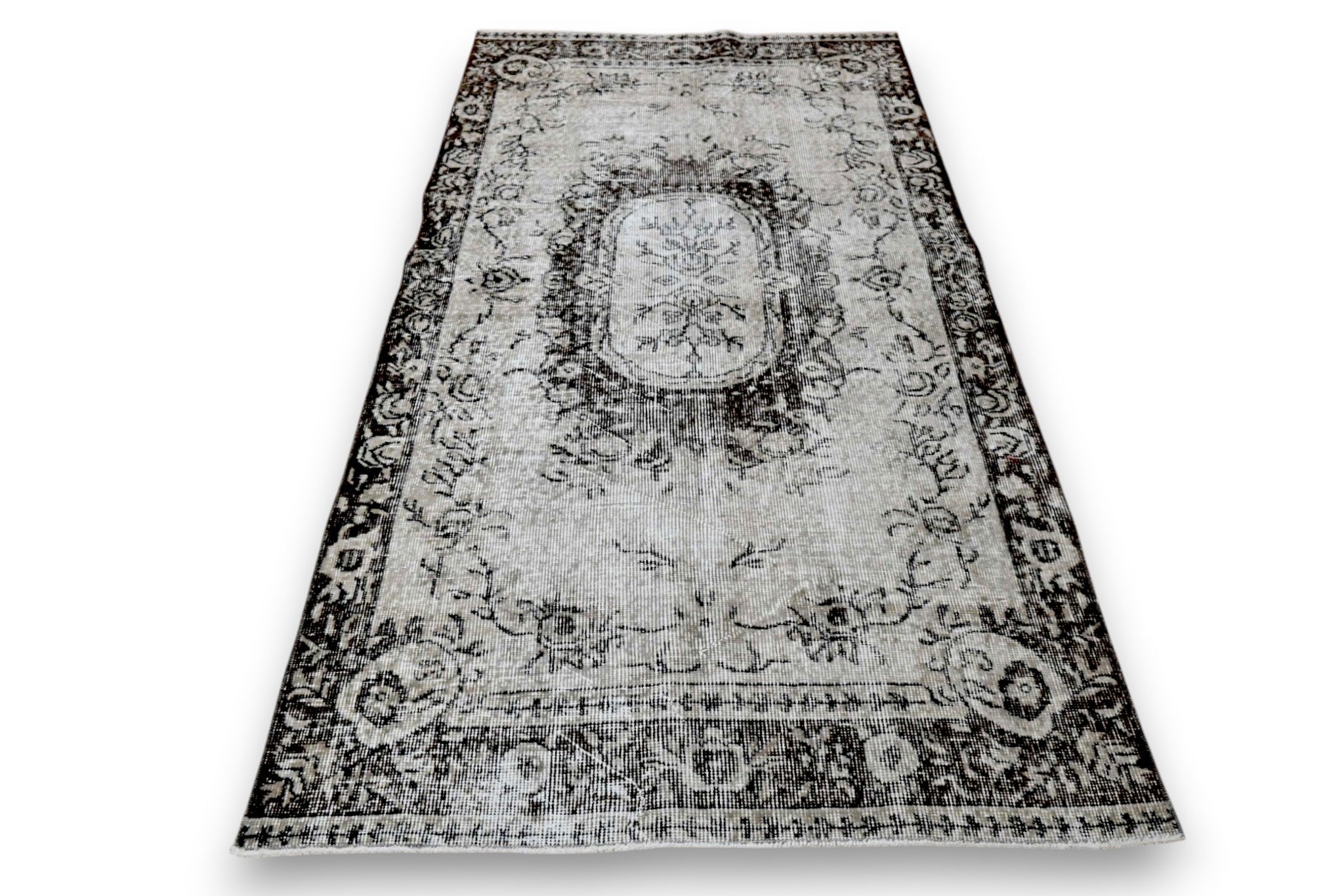 Dramatisch zwart vintage vloerkleed handgemaakt - G431