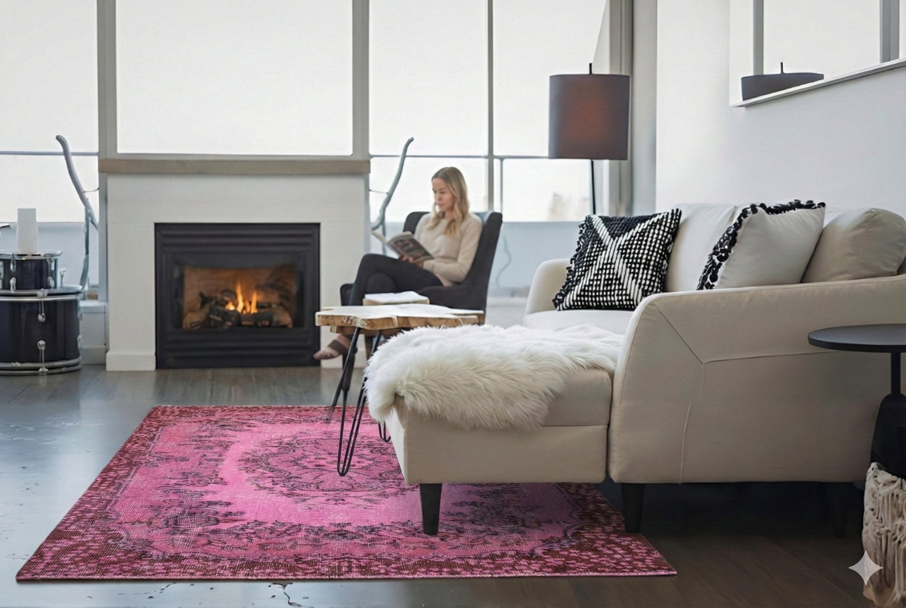 Mild pink vintage rug - F680