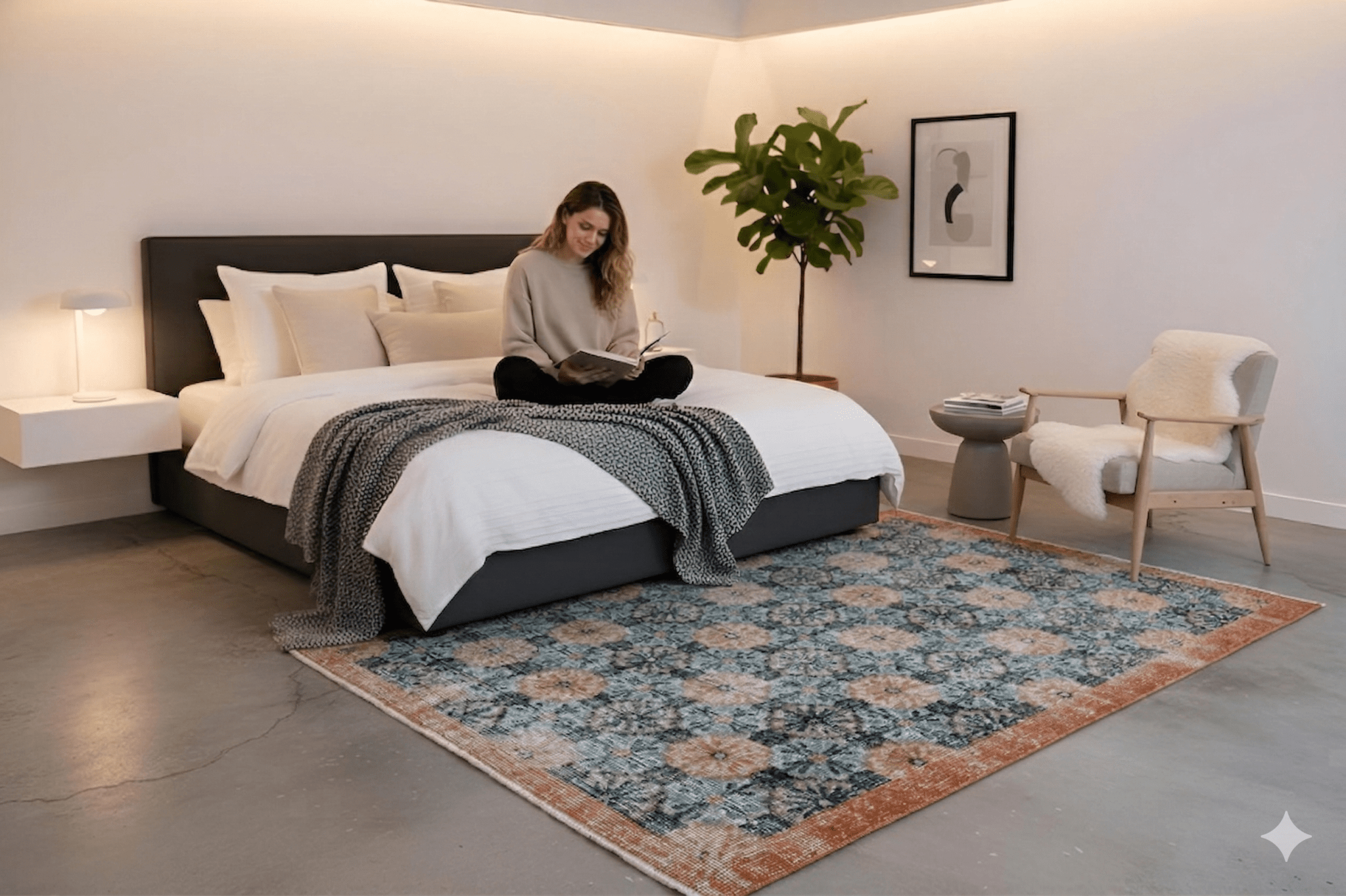 Bohemien groen vintage vloerkleed patroon - G432