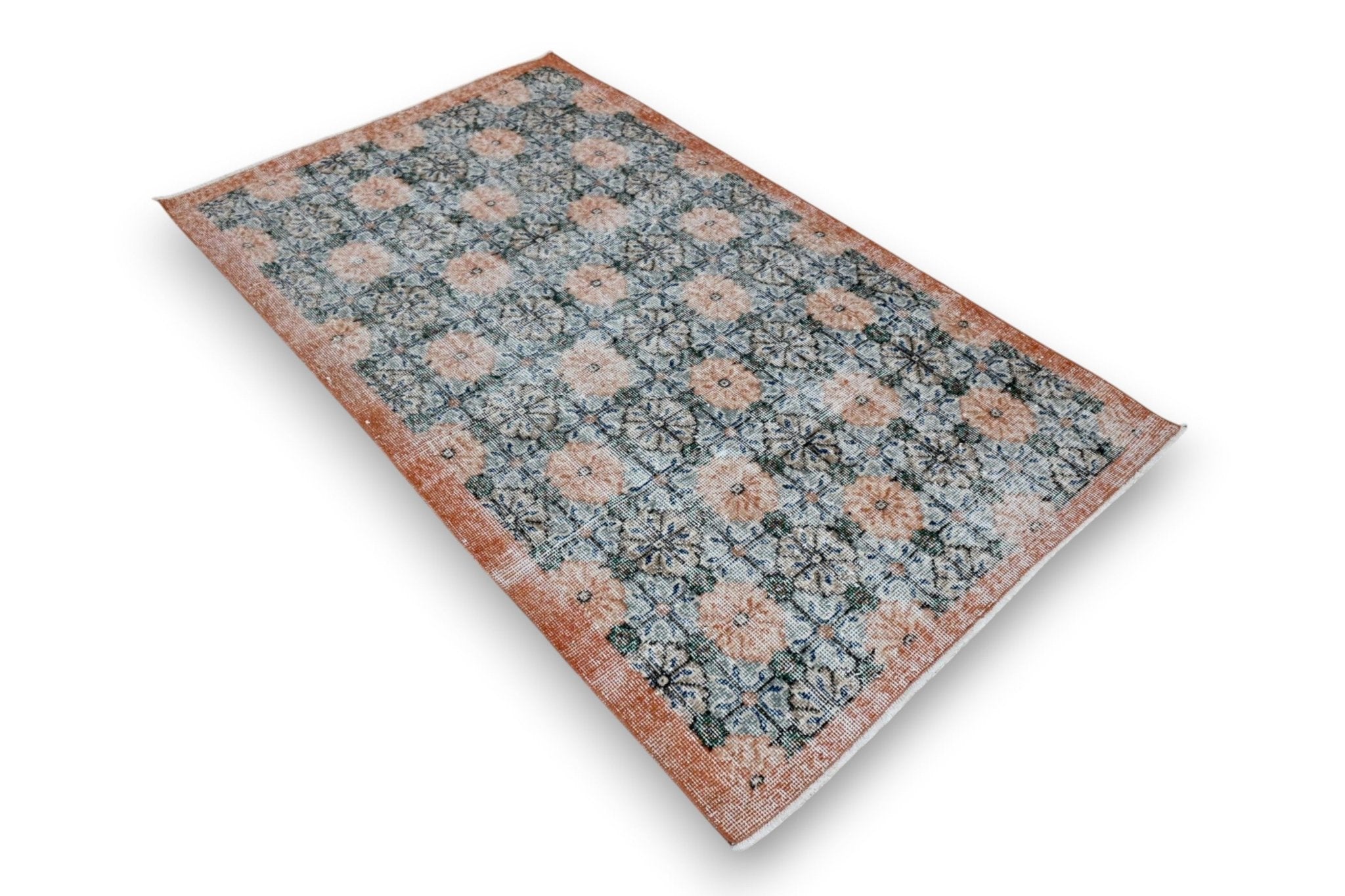 Bohemien groen vintage vloerkleed detail - G432