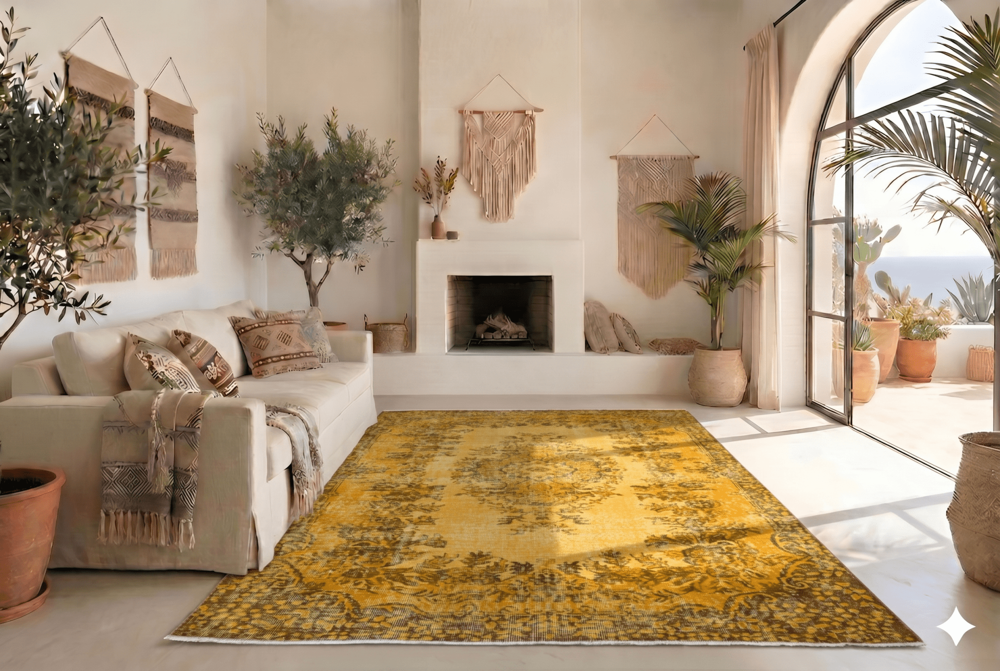 Ochre yellow vintage rug - G527