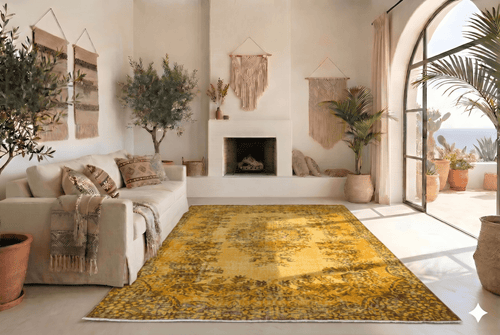 Ochre yellow vintage rug - G527
