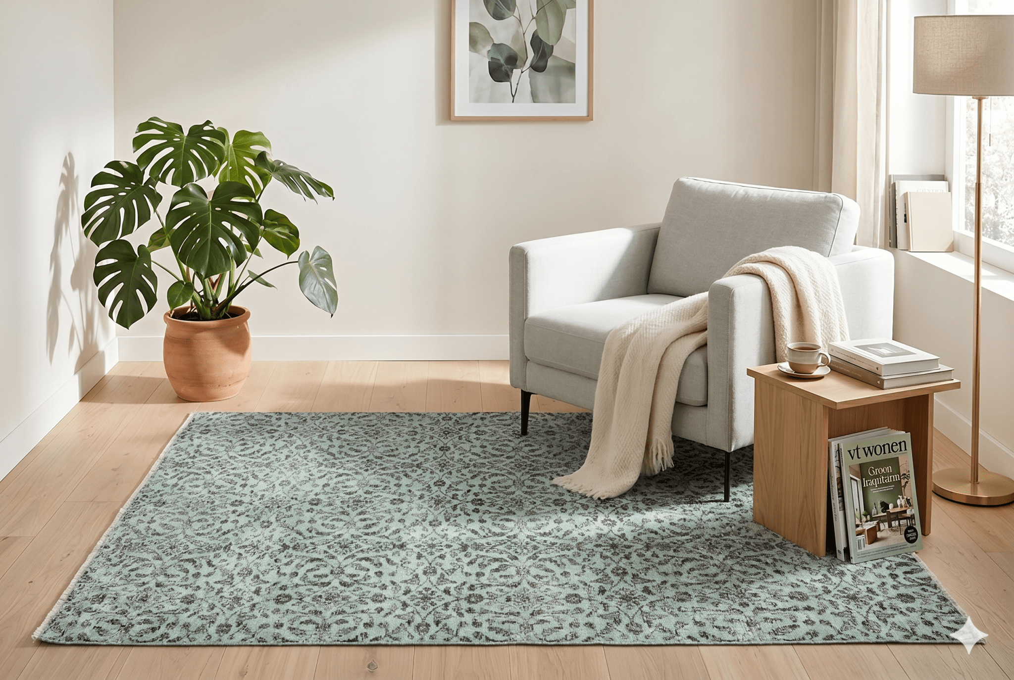 Mint green vintage rug - G467