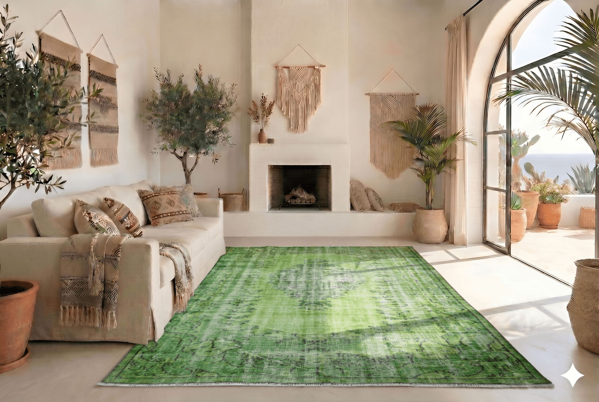 Pure green vintage rug - G533