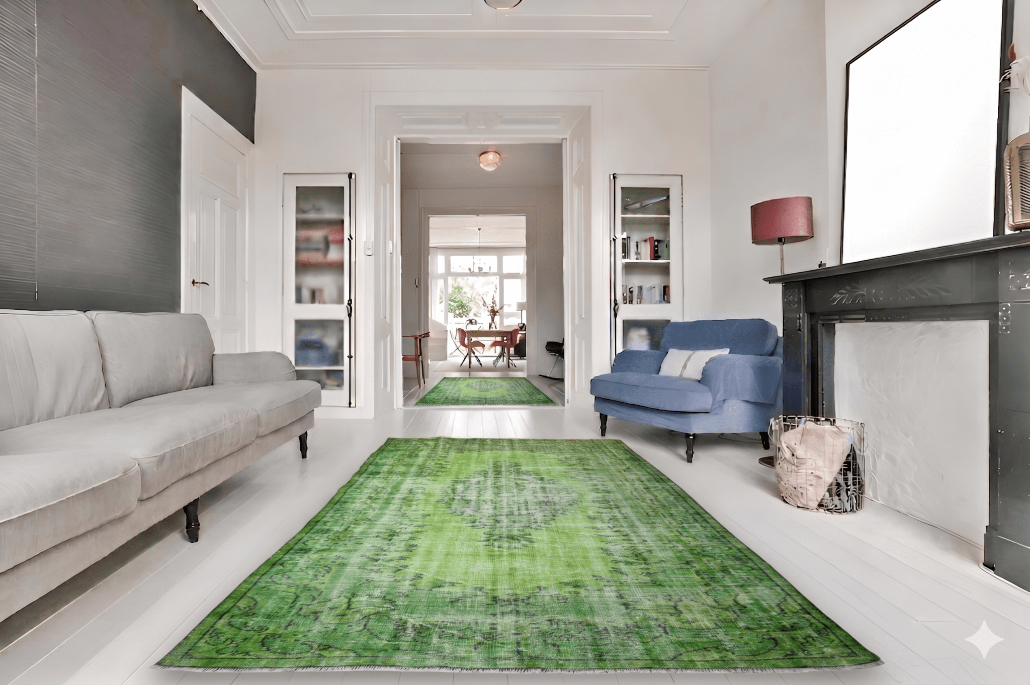 Puur groen vintage vloerkleed - G533 - Lavinta