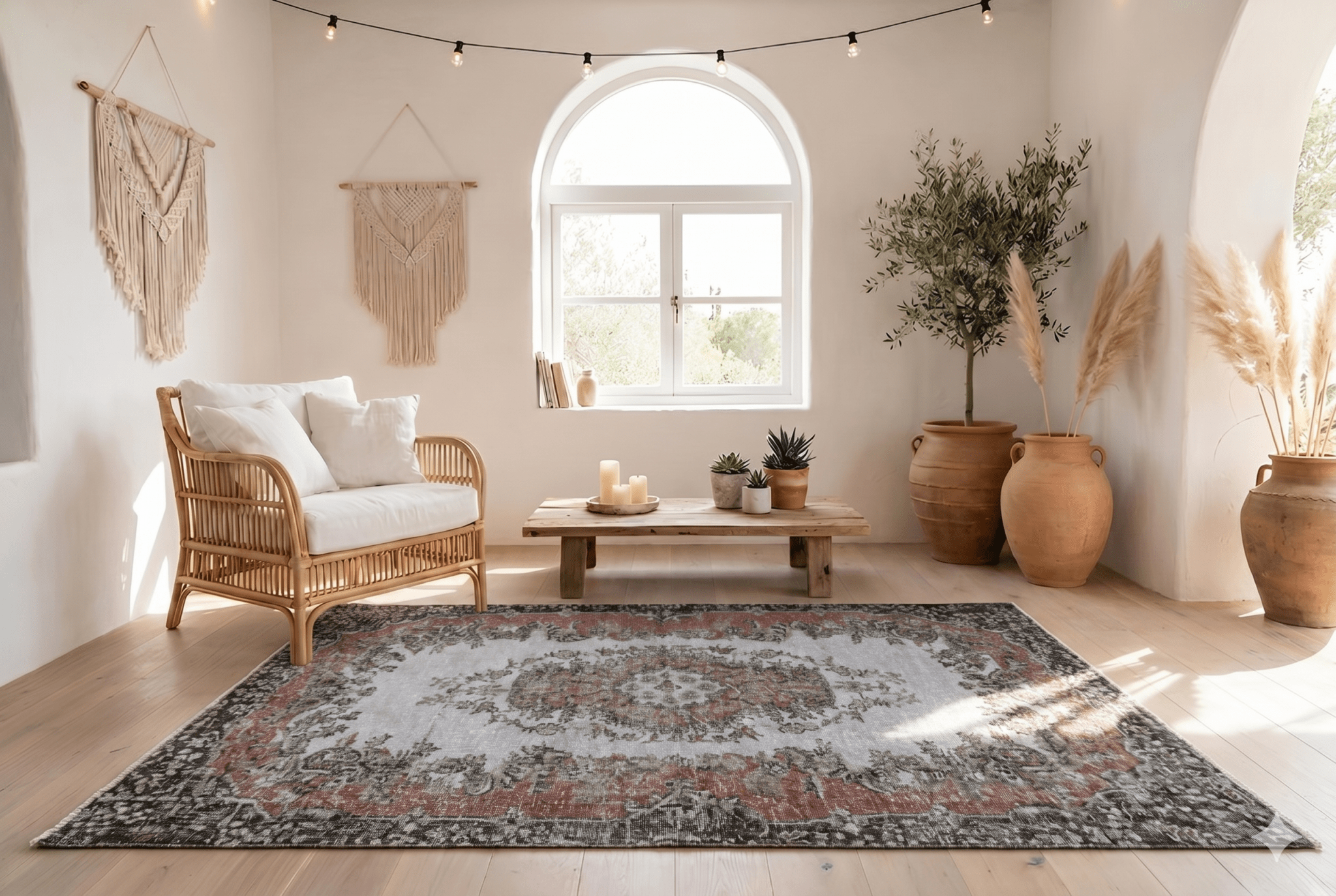 Warm vintage vloerkleed antraciet terracotta 215x120 cm handgeknoopt Turkije - Lavinta G476