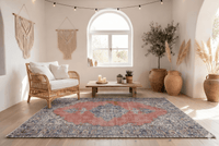 Terracotta vintage vloerkleed medaillon 205x115 cm handgeknoopt Turkije - Lavinta G468