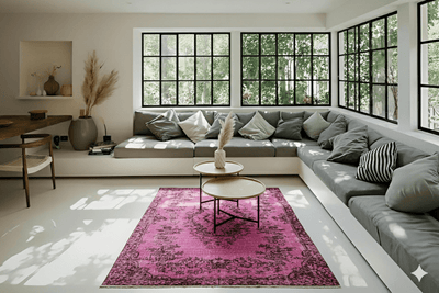 Verfijnd roze vintage vloerkleed 210x113 handgemaakt - F718