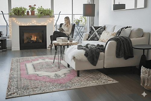 Cute pink vintage rug - G123