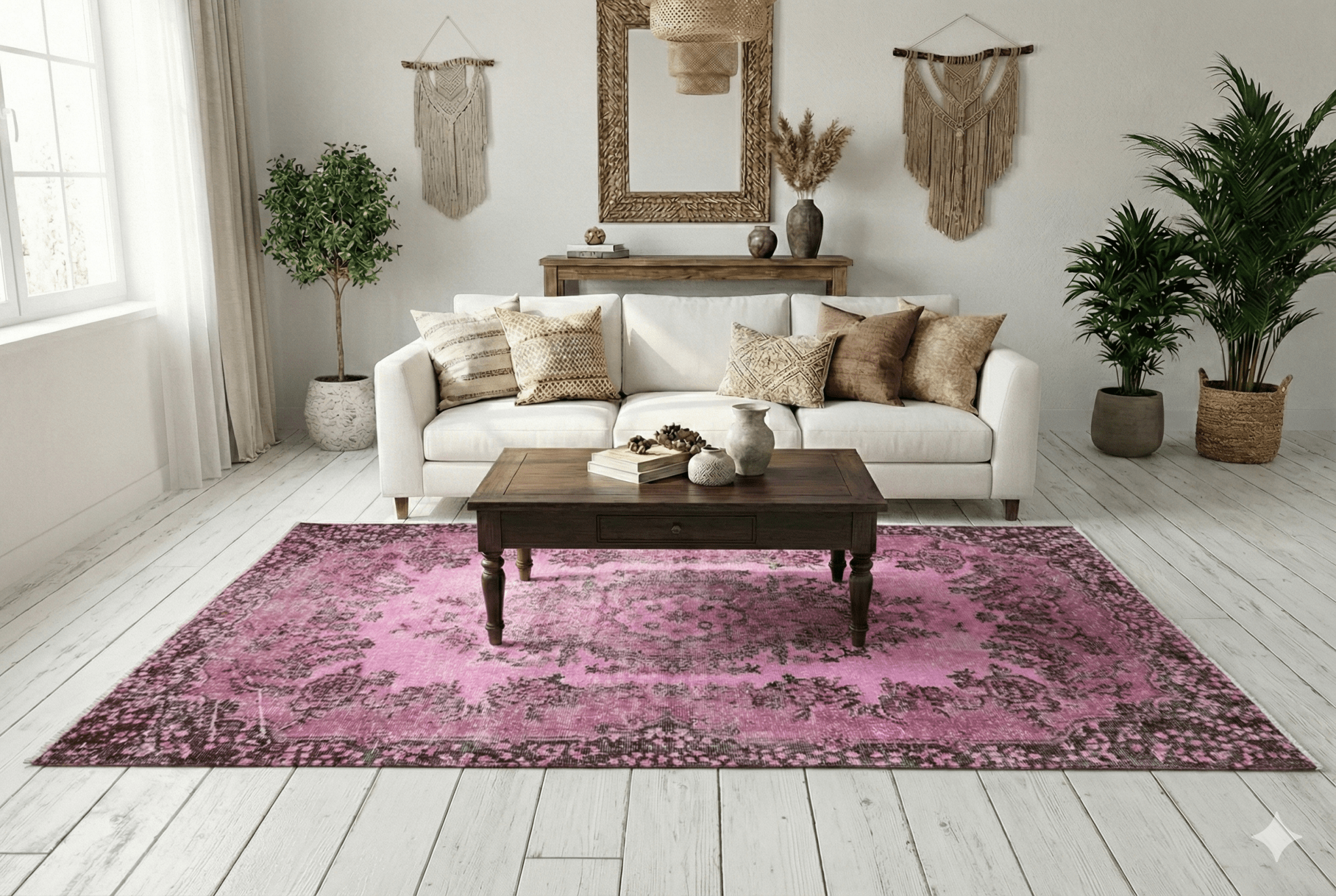 Vrolijk roze vintage vloerkleed hoek - G268
