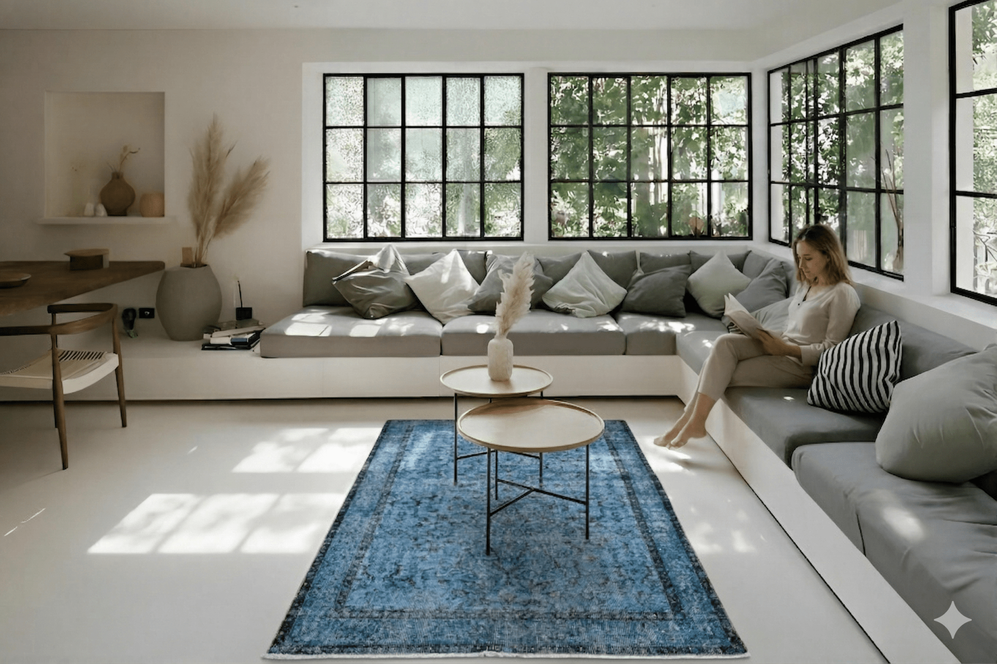 Rustiek blauw vintage vloerkleed - G445 - Lavinta