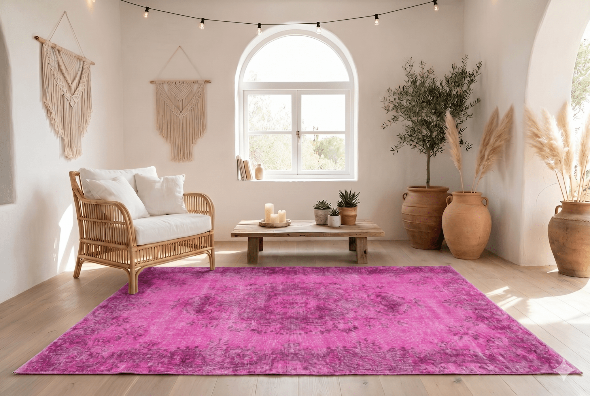 Speels fuchsia vintage vloerkleed 210x115 cm handgeknoopt Turkije - Lavinta G477