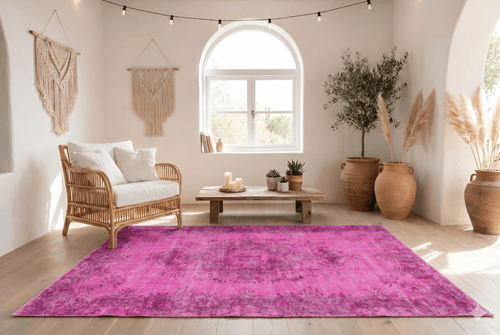 Playful fuchsia vintage rug - G477