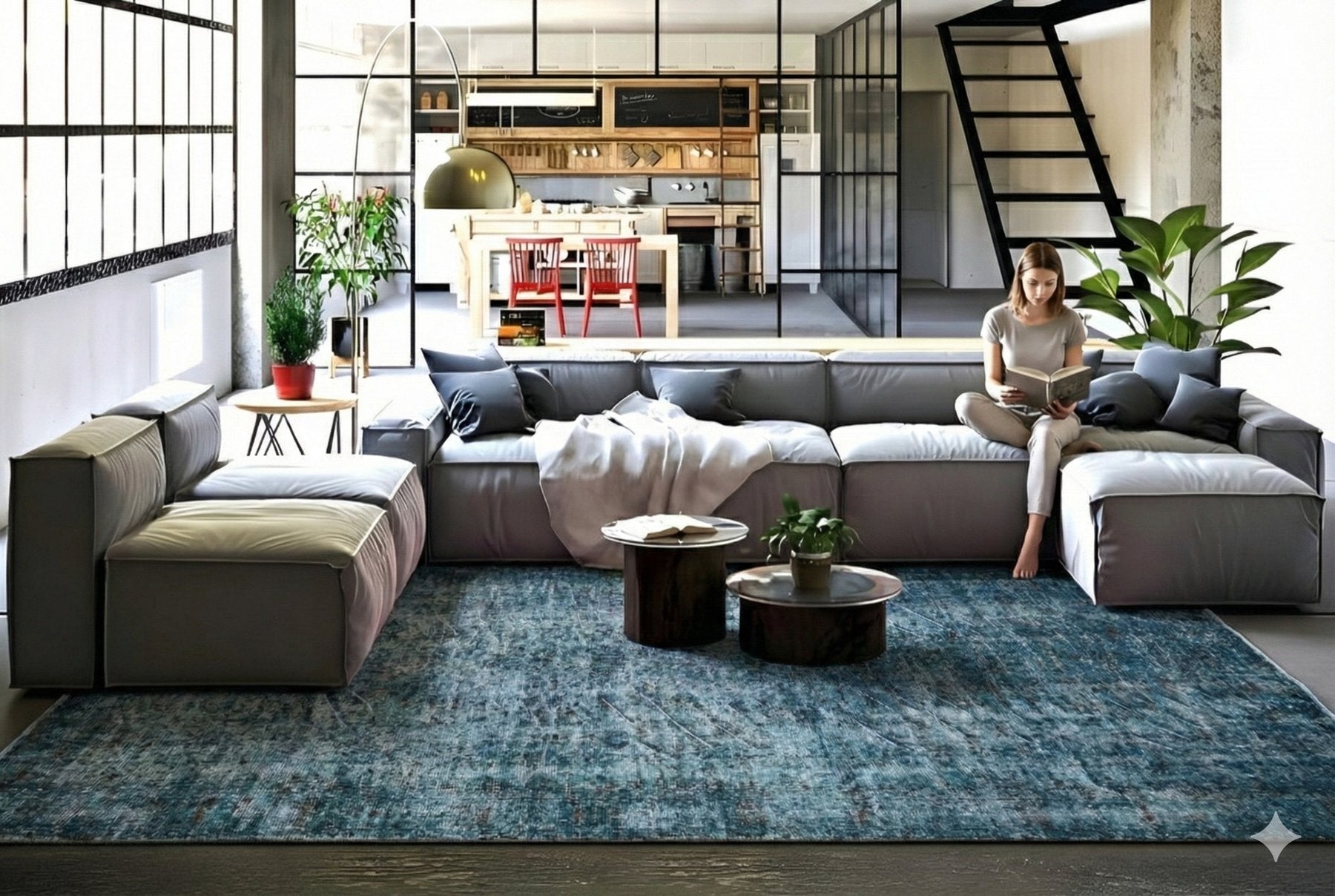 Stylish blue vintage rug - F756