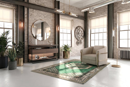 Subtle green vintage rug - F684