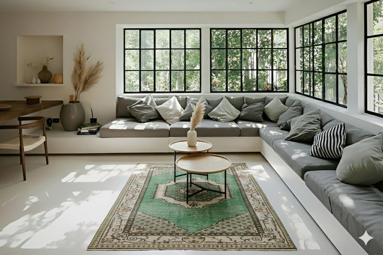 Subtiel groen vintage vloerkleed - F684 - Lavinta