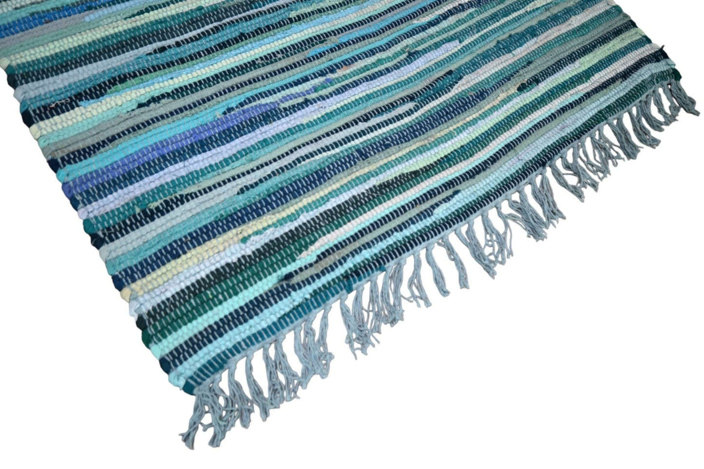 Turquoise Rag Rug - E938 - Lavinta