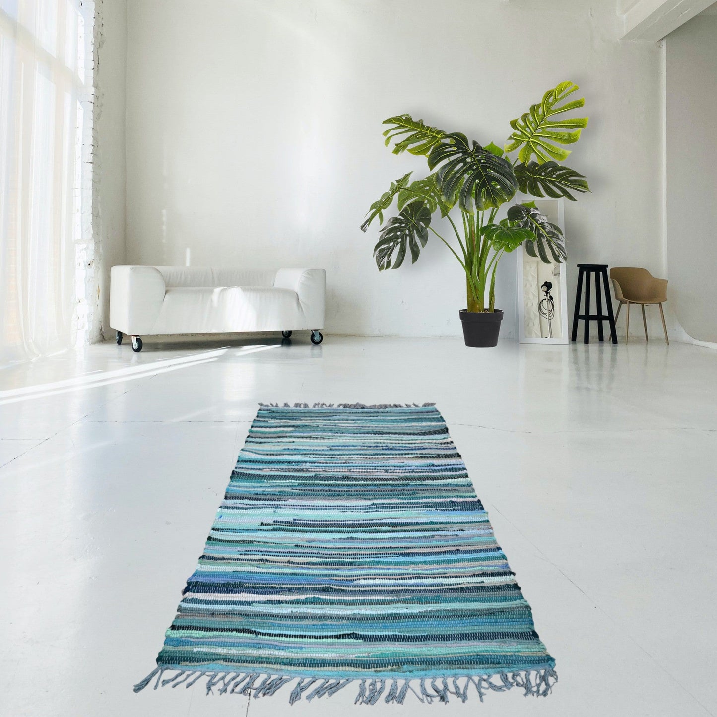 Turquoise Rag Rug - E938 - Lavinta