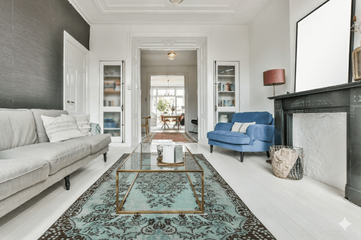 Turquoise vintage vloerkleed - c782