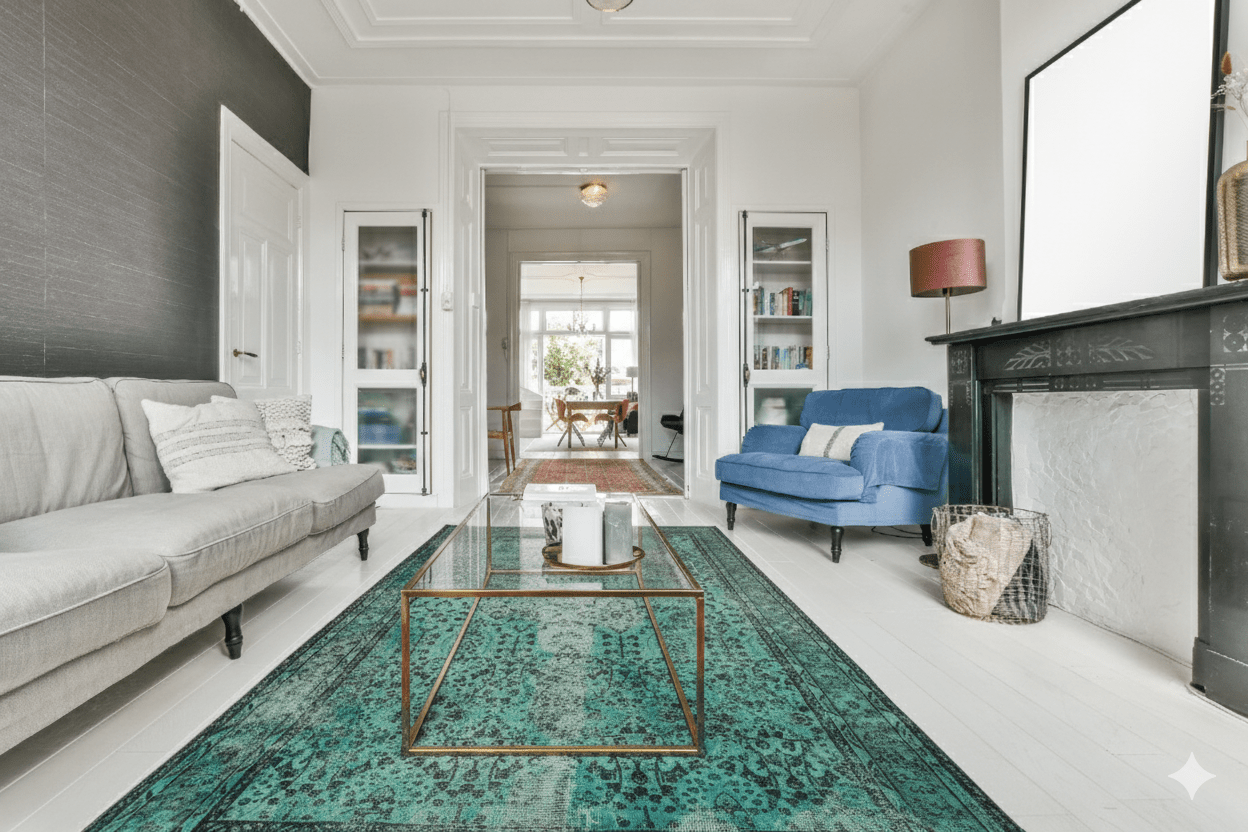 Turquoise vintage vloerkleed - D558 - Lavinta