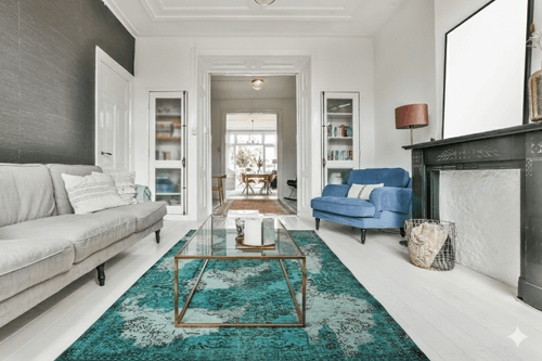 Diep turquoise vintage vloerkleed - D560