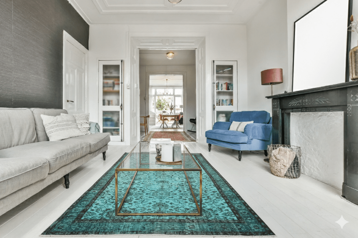 Turquoise vintage vloerkleed - E583