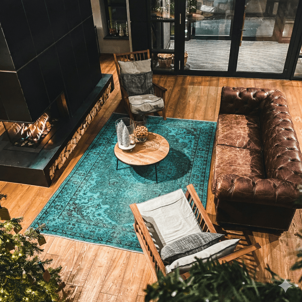 Turquoise vintage vloerkleed - F542