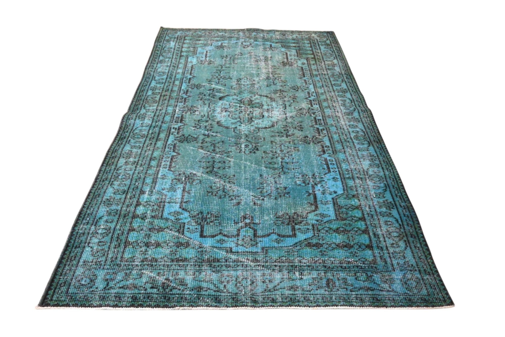 Turquoise vintage vloerkleed - F546